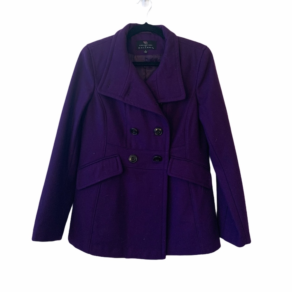 Collection by Gallery Wool Blend Pea Coat-Purple S